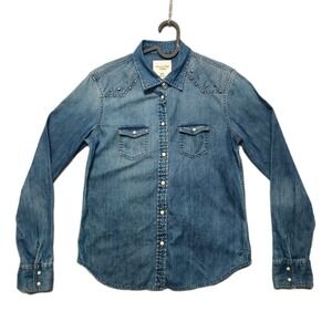 American Eagle AEO Blue Long Sleeve Denim Studded Button Shirt Womens‎ Medium